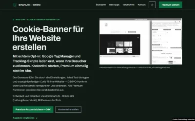 Screenshot der Cookie-Banner-Generator-Seite