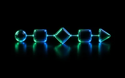 Leuchtender Workflow aus gläsernen Knoten und Verbindungen