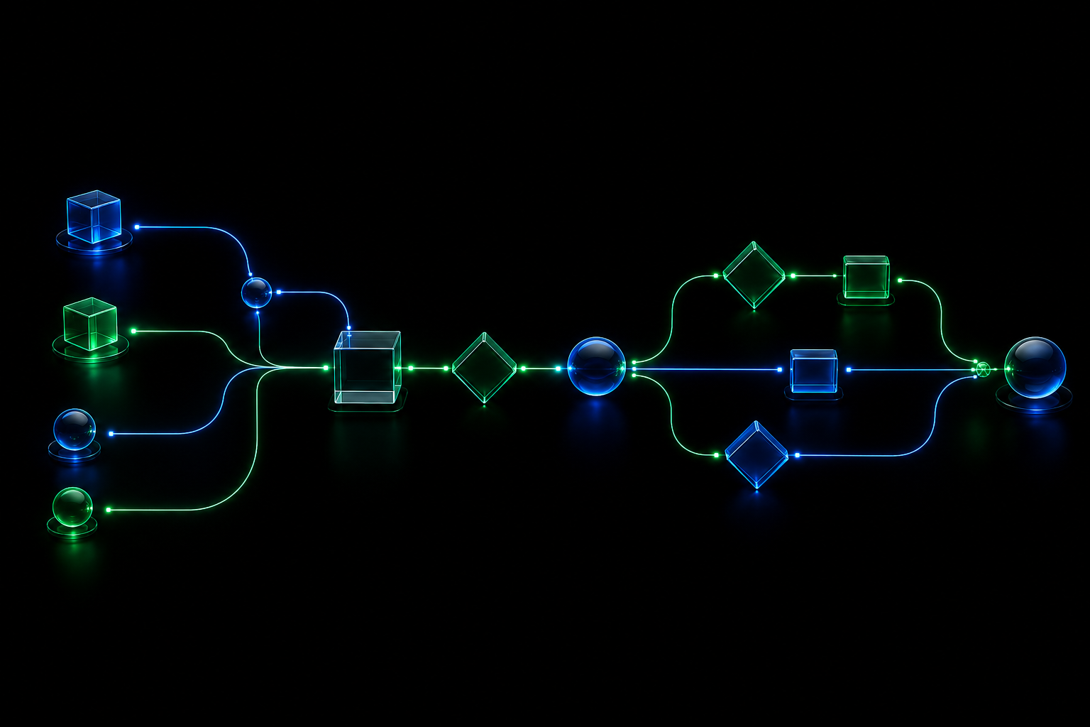 Leuchtender Workflow aus verbundenen Knoten – Symbol für Prozess-Automatisierung
